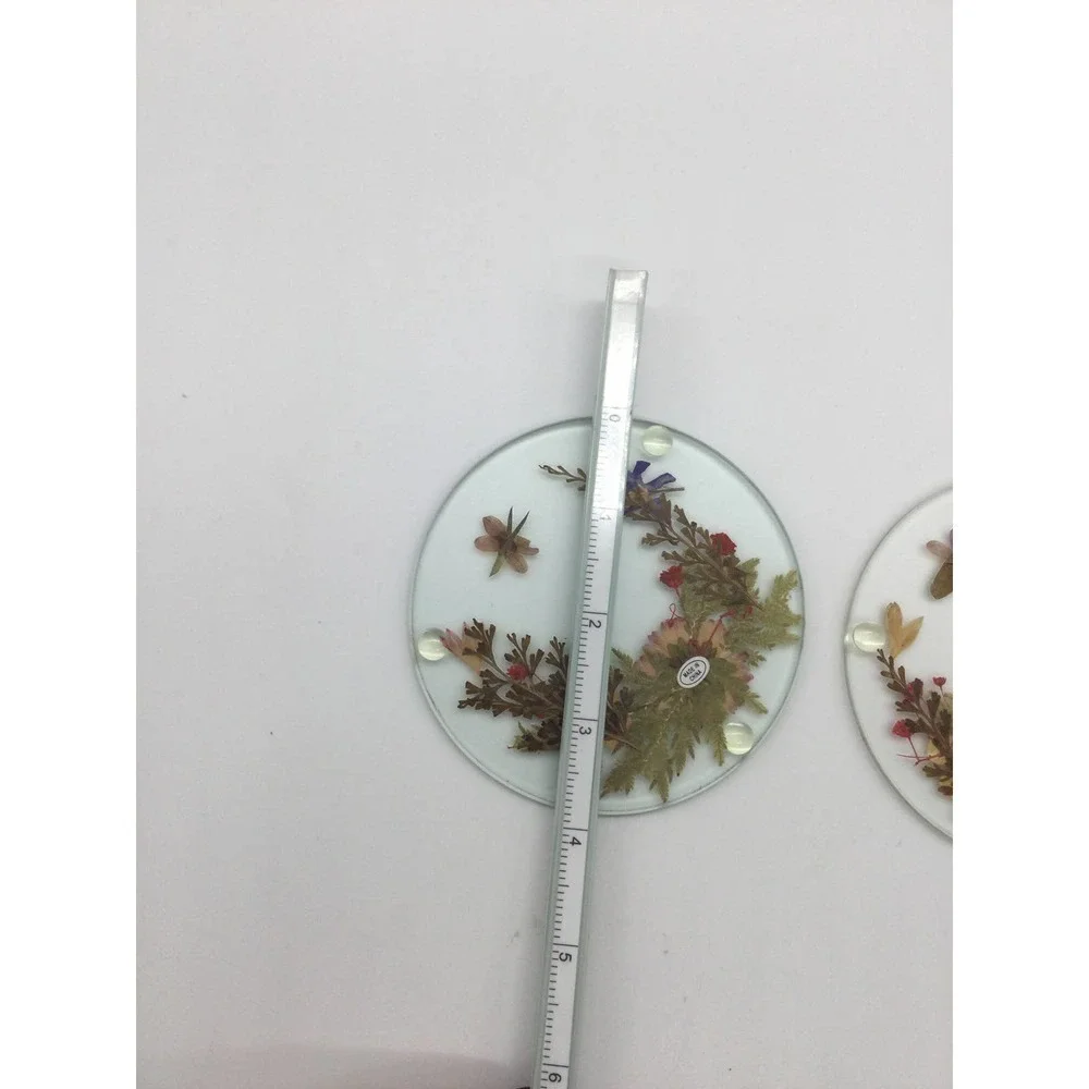 Pair‎ Dried floral glass coasters real flowers cottagecore garden farm shabby